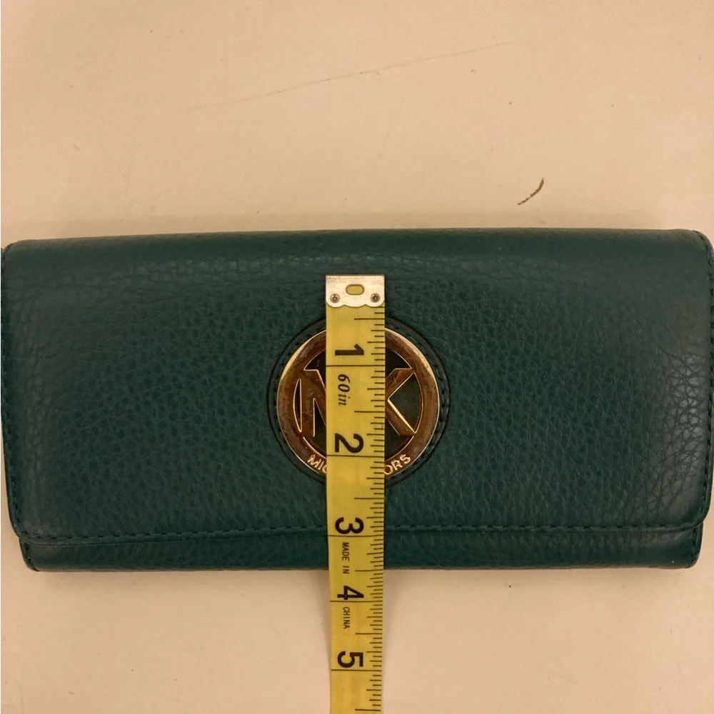 Michael Kors Dark Teal Pebbled Leather Wallet with Gold MK Emblem - Picture 12 of 13